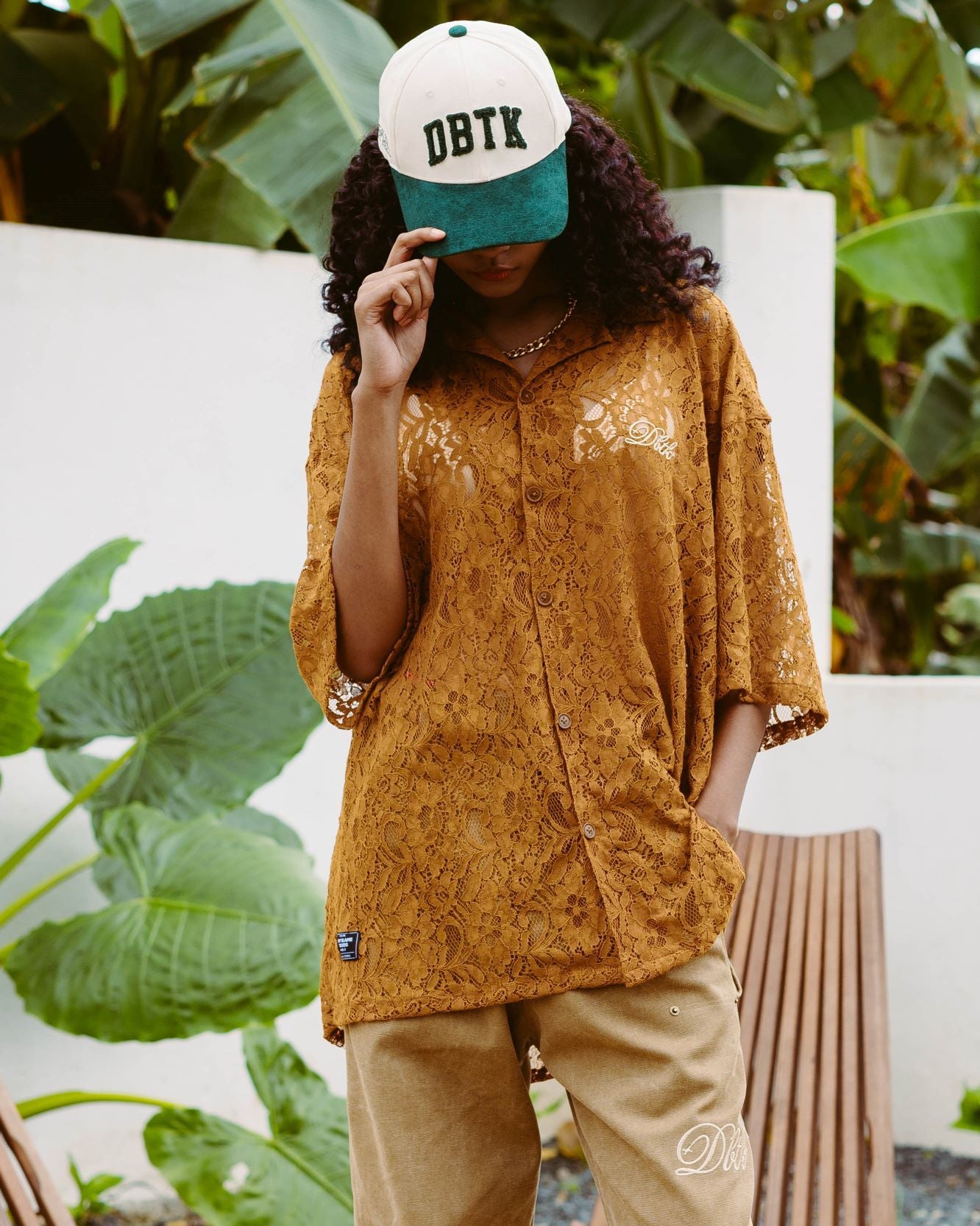 FLORAL LACED POLO - MUSTARD